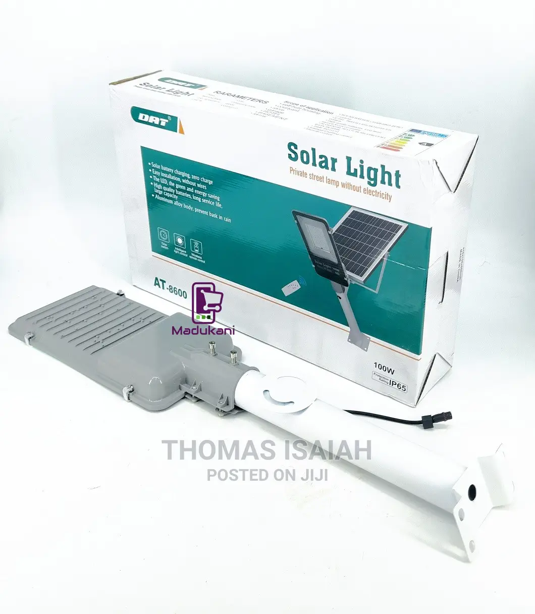 DAT AT8600 100W Solar Street Light With Wall Mounting Pole,