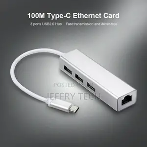 Usb 2.0 Type-C 3 Port Hub Fast Ethernet Adapter Rj45 100mbps