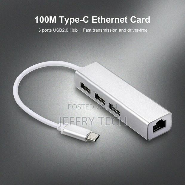 Usb 2.0 Type-C 3 Port Hub Fast Ethernet Adapter Rj45 100mbps