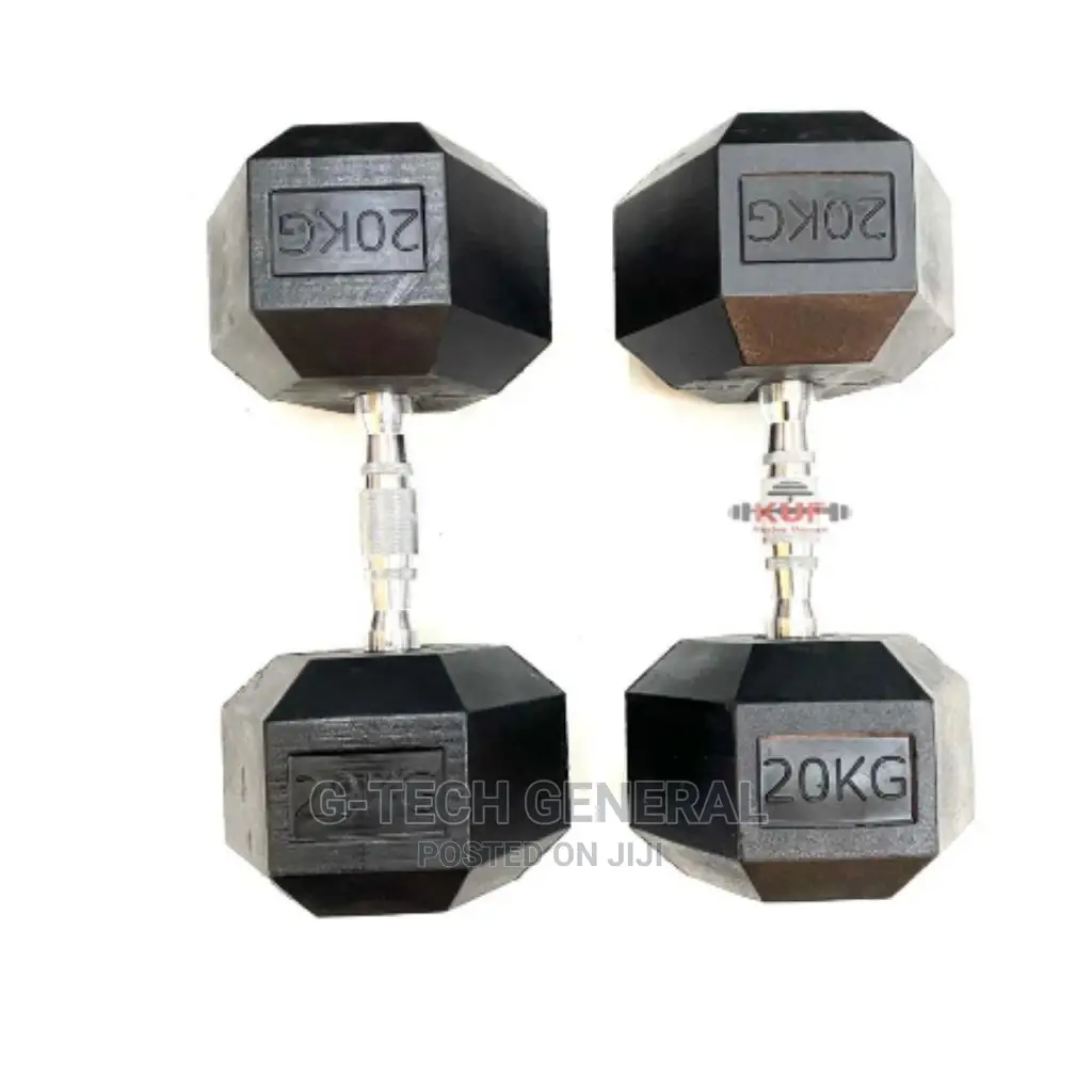 A Pair of 20kg Rubber Coated Hexagonal Dumbbell