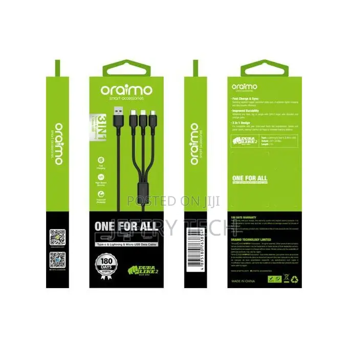 Oraimo Usb Data Cable Oraimo OCD-X92 -3*1 Black