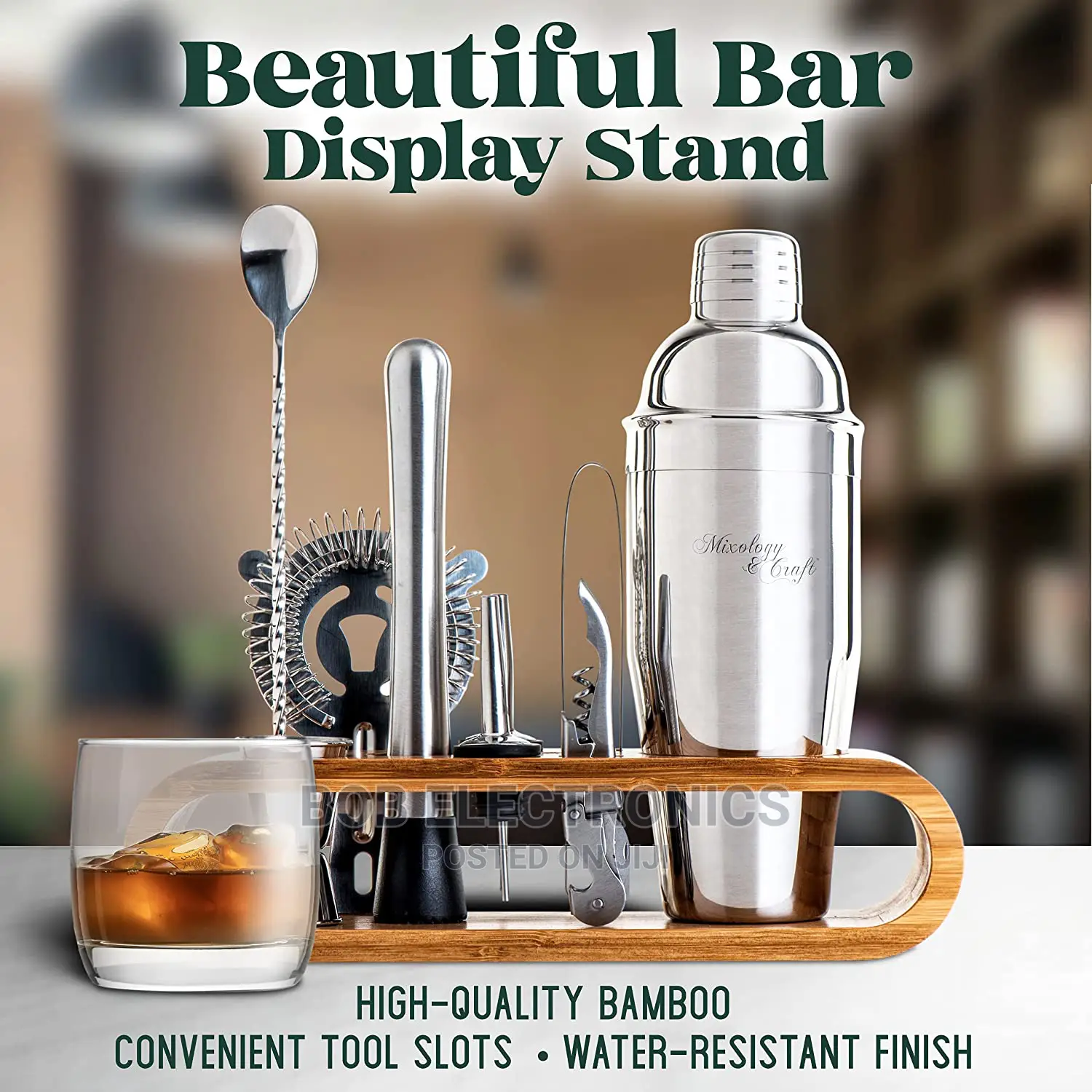 10 Pcs Mixologist Bartender Kit With Stylish Bamboo Stand