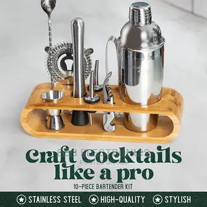 10 Pcs Mixologist Bartender Kit With Stylish Bamboo Stand