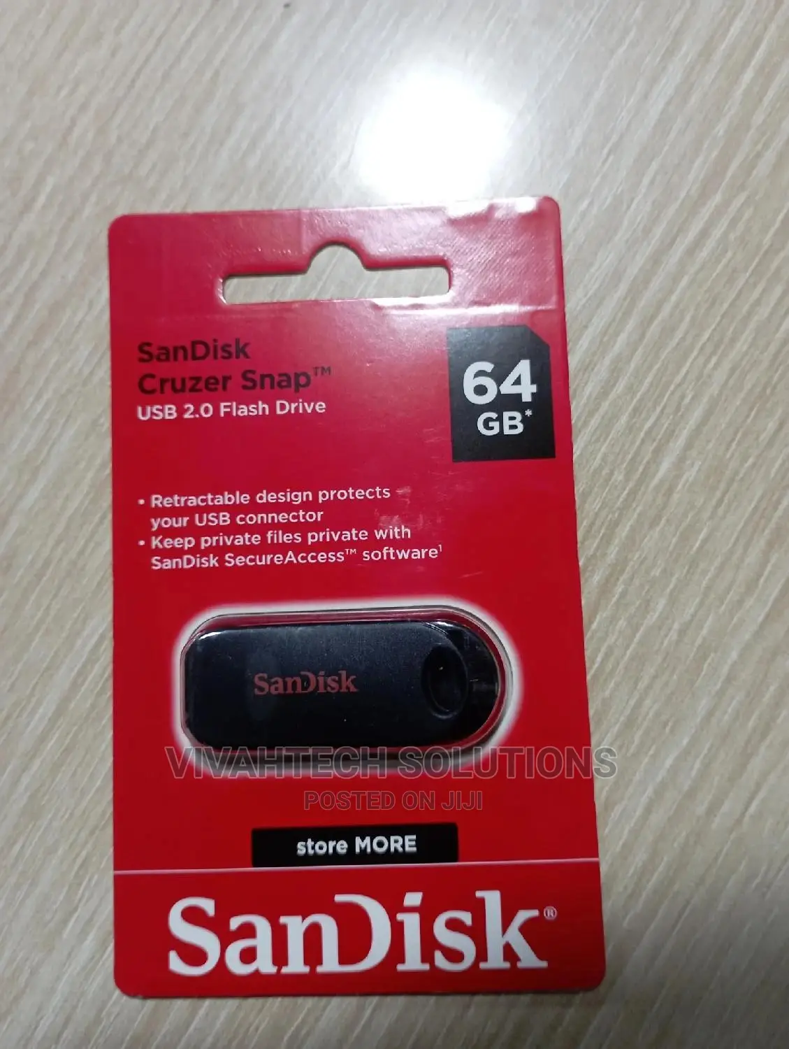 Retractable Design, Sandisk Cruzer Snap 64GB Flash Drive