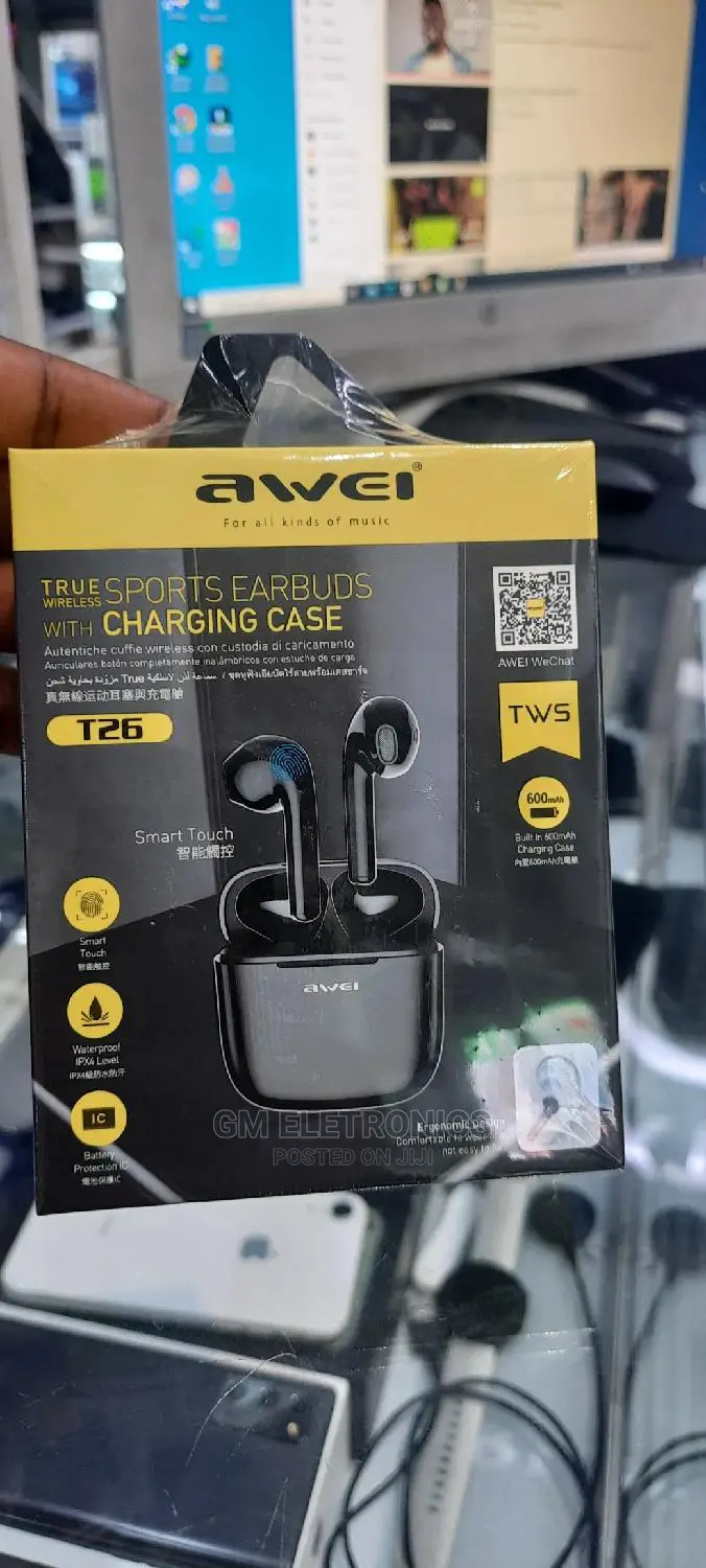 Original Awei T26 Wireless Sport Earbud With Charging Case