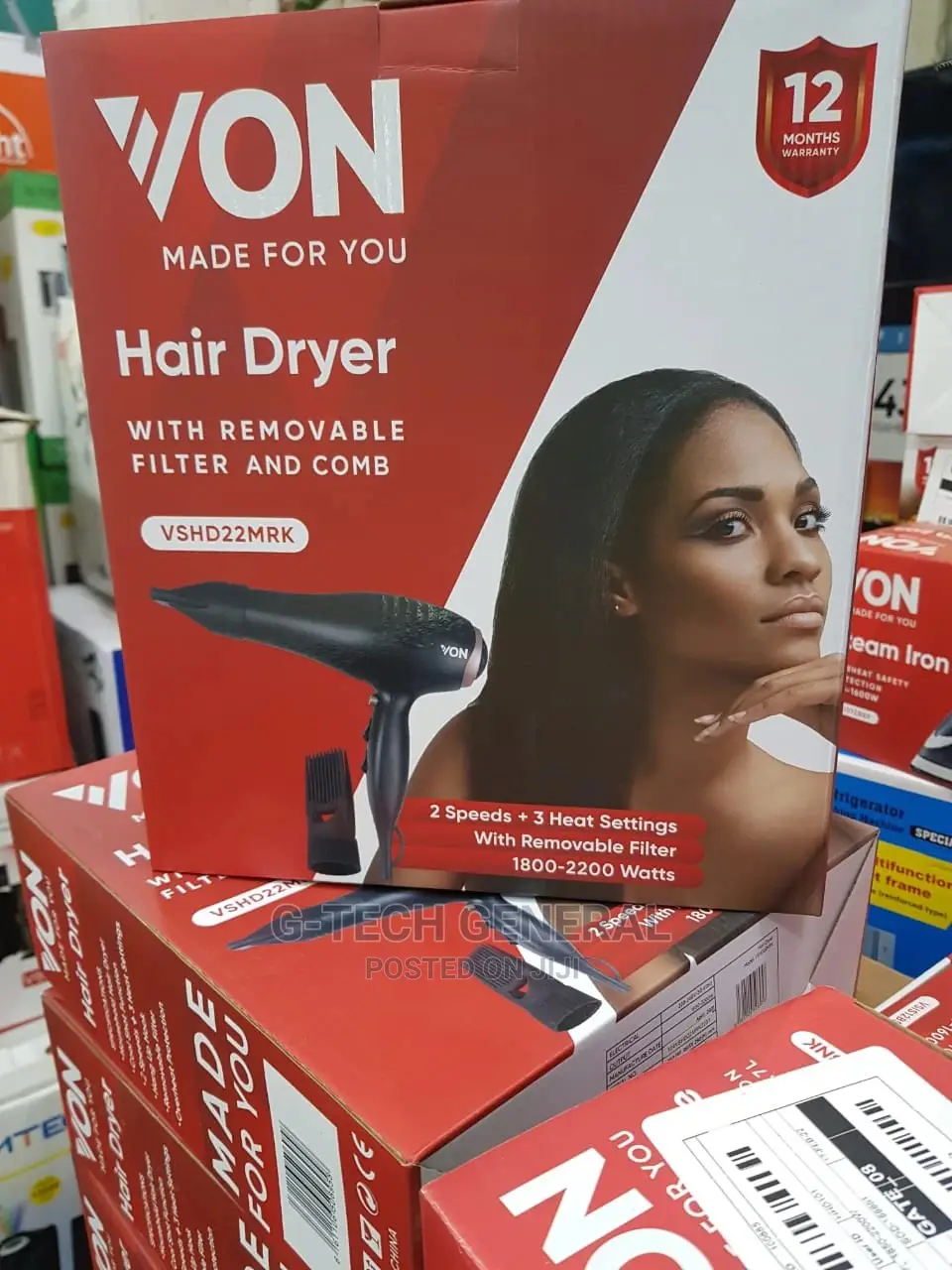 VON Powerful Hair Blow Dryer With Removable Filter+Comb