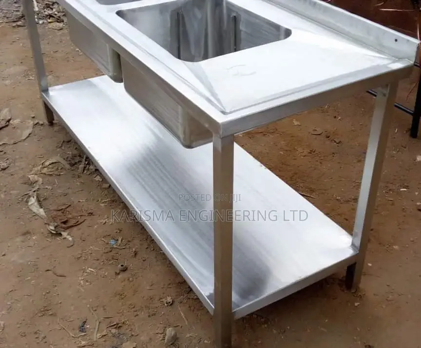 Shinny Stainless Double Sink With Undershelf