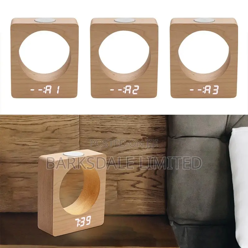 Digital LED Wood Alarm Clock Touch Night Light Table Bedside