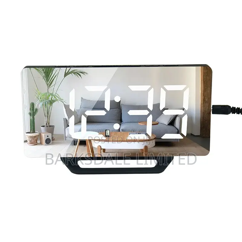 Digital Alarm Clock LED Mirror 2 USB Charger Ports Loud