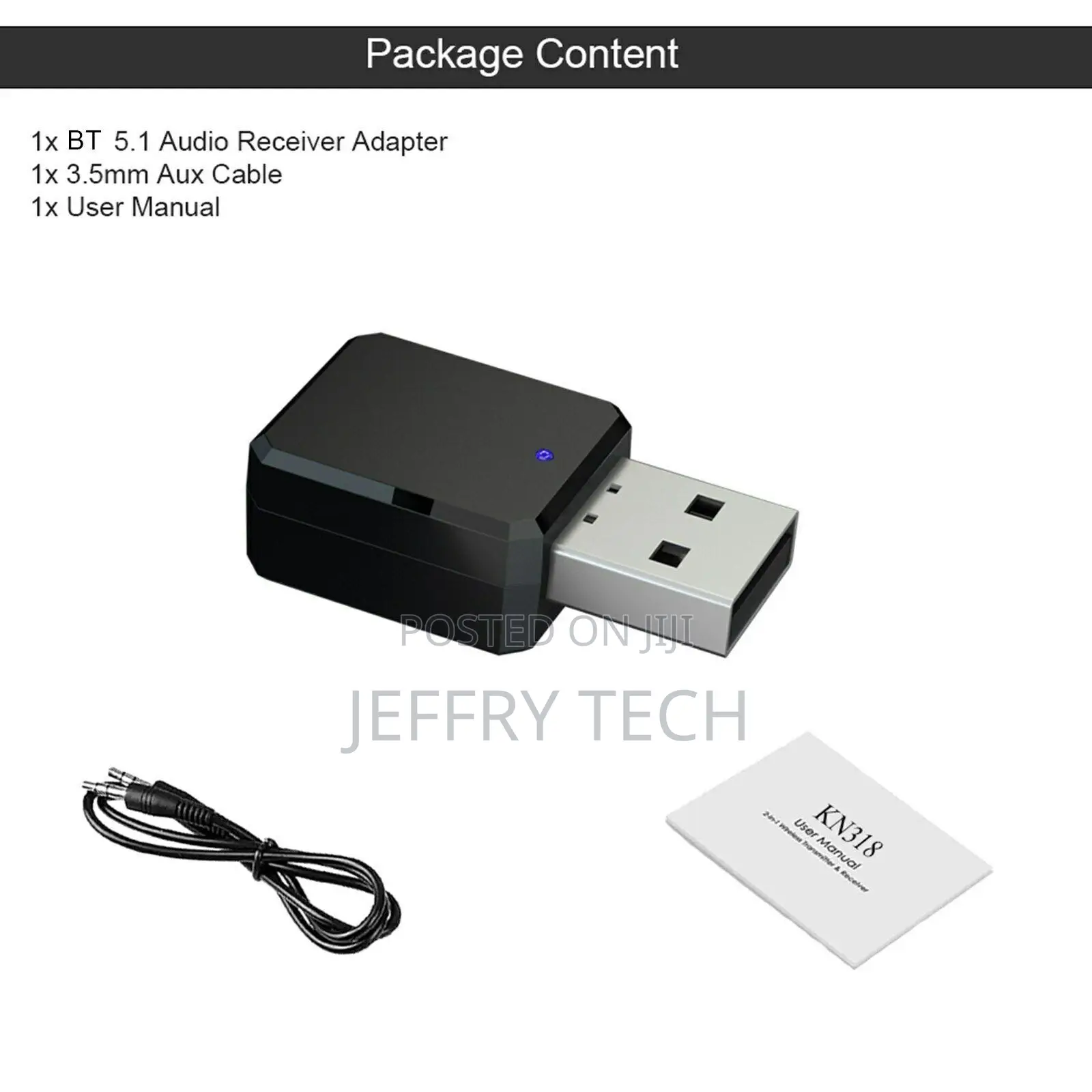 BT5.1 Audio Receiver Adapter 3.5mm AUX Jack USB Dongle Music