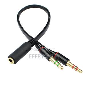20cm 3.5mm Stereo Socket on 2x Jack Plug PC Headphones + Mic - thumbnail 2