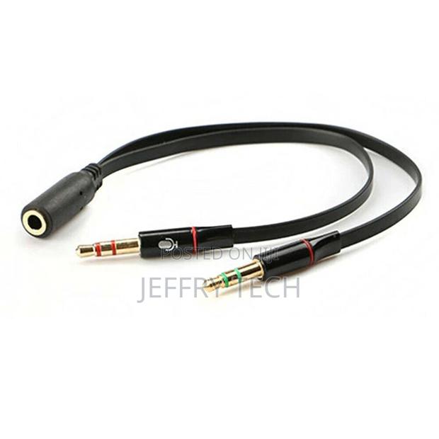 20cm 3.5mm Stereo Socket on 2x Jack Plug PC Headphones + Mic - thumbnail 3