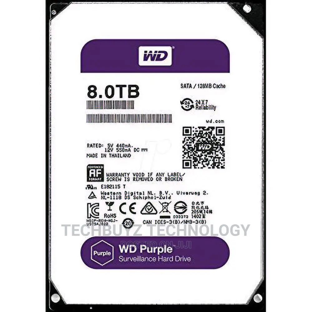 WD Purple Surveillance Hard Drive - 8 TB, 128 MB, 5640 Rpm
