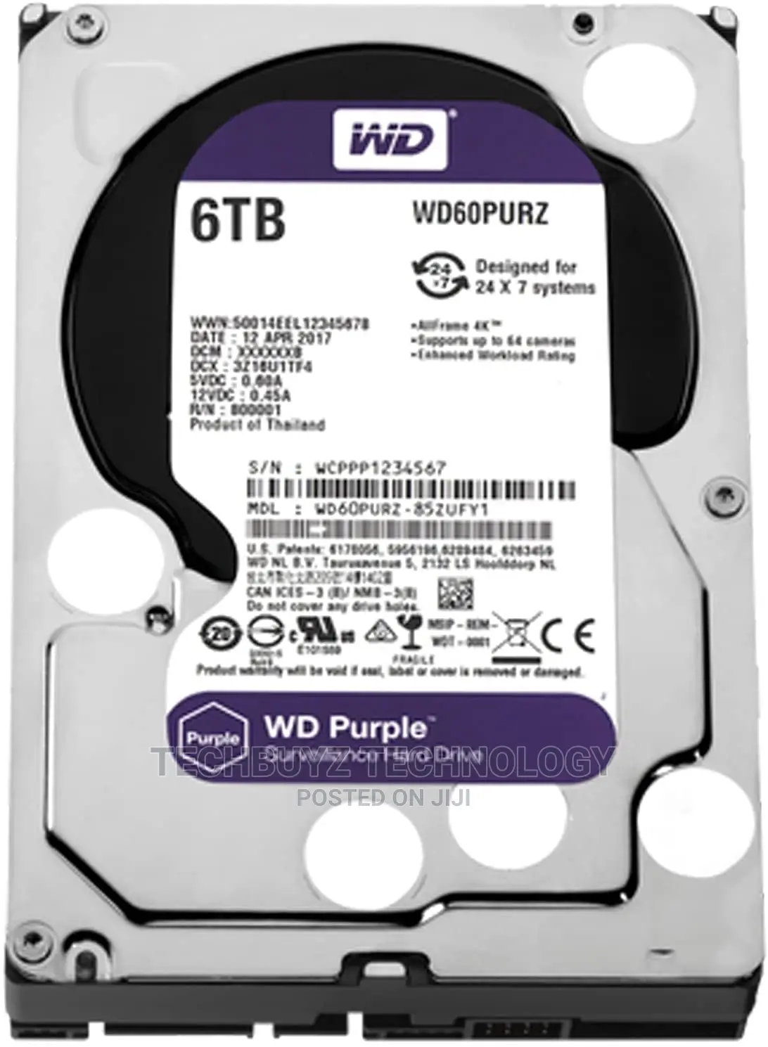 WD Purple Surveillance Hard Drive - 6 TB, 128 MB, 5640 RPM