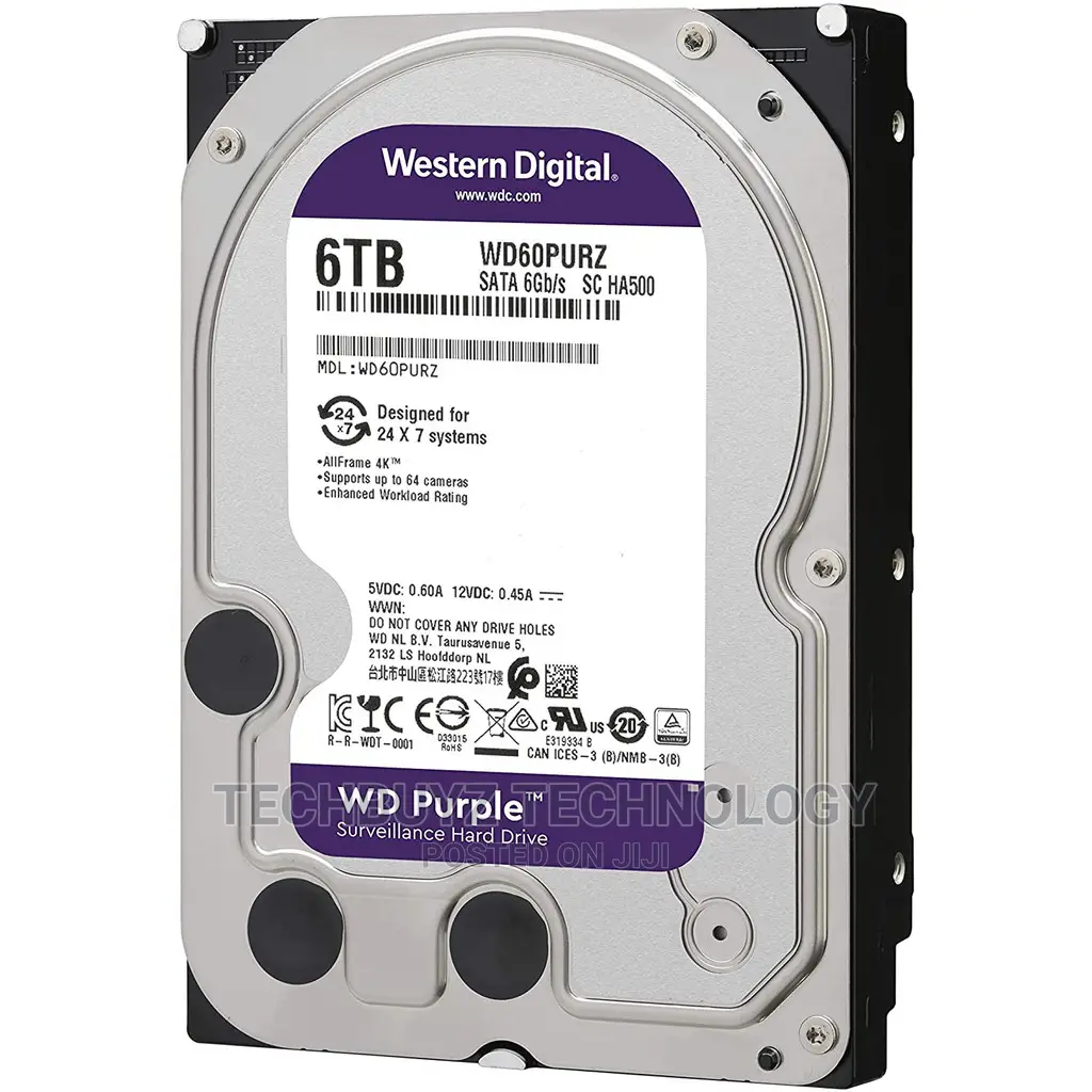 WD Purple Surveillance Hard Drive - 6 TB, 128 MB, 5640 RPM