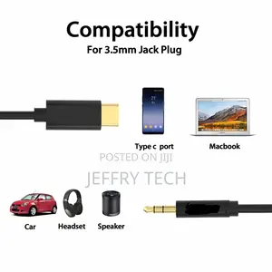 Type C to 3.5mm Male Audio Headphone Jack Car Stereo Cable F