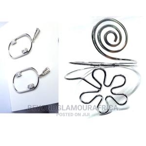 Womens Flower Silver Arm Bracelet Cuff Combo - thumbnail 2