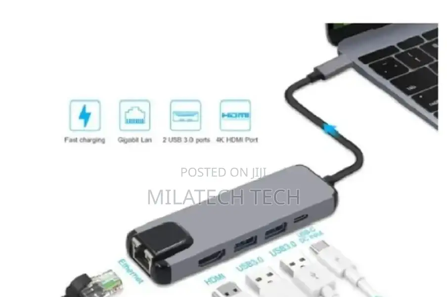 5 in 1 Type C Hub Adapter With LAN