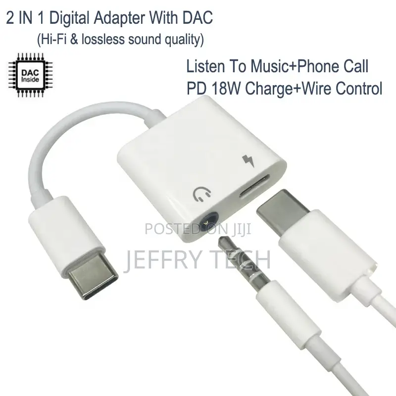Premium Digital 2 in 1 Usb Type C to 3.5mm Adapter With DAC