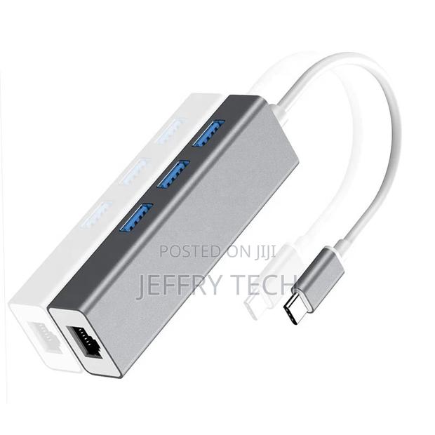 Type C to RJ45 +3 Ports USB3.0 Hub, 100mbps Trasfer Rating