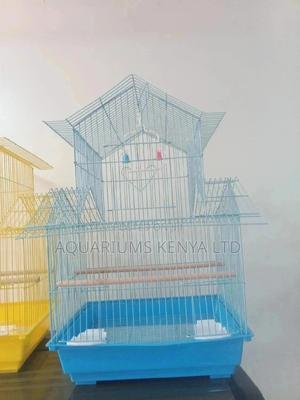 Blue Bird Cage With White Tray - thumbnail 2