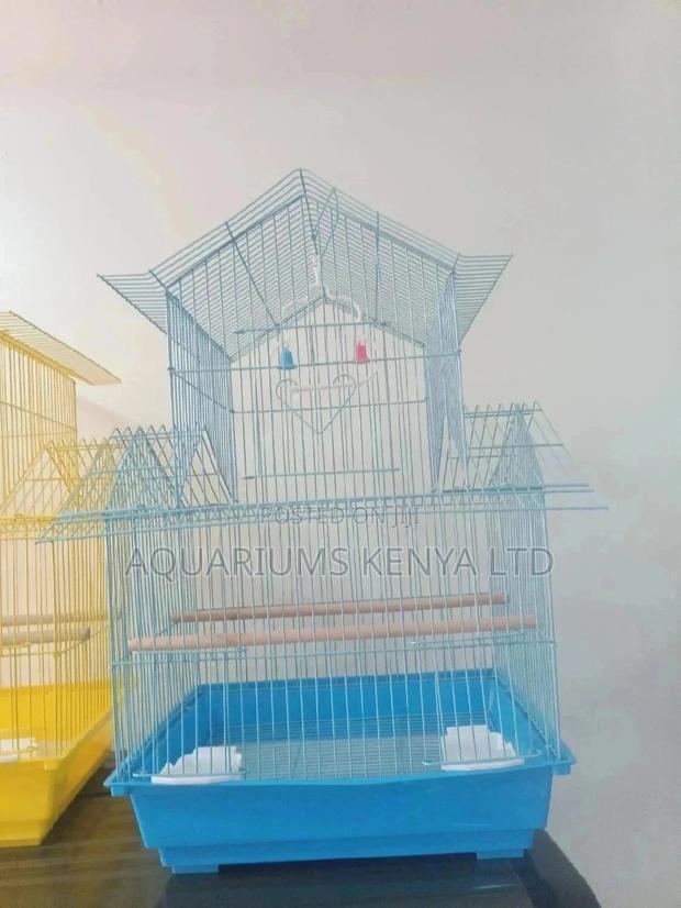 Blue Bird Cage With White Tray - main view