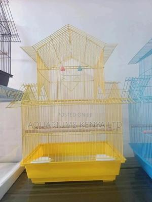 Yellow Bird Cage With White Tray - thumbnail 2
