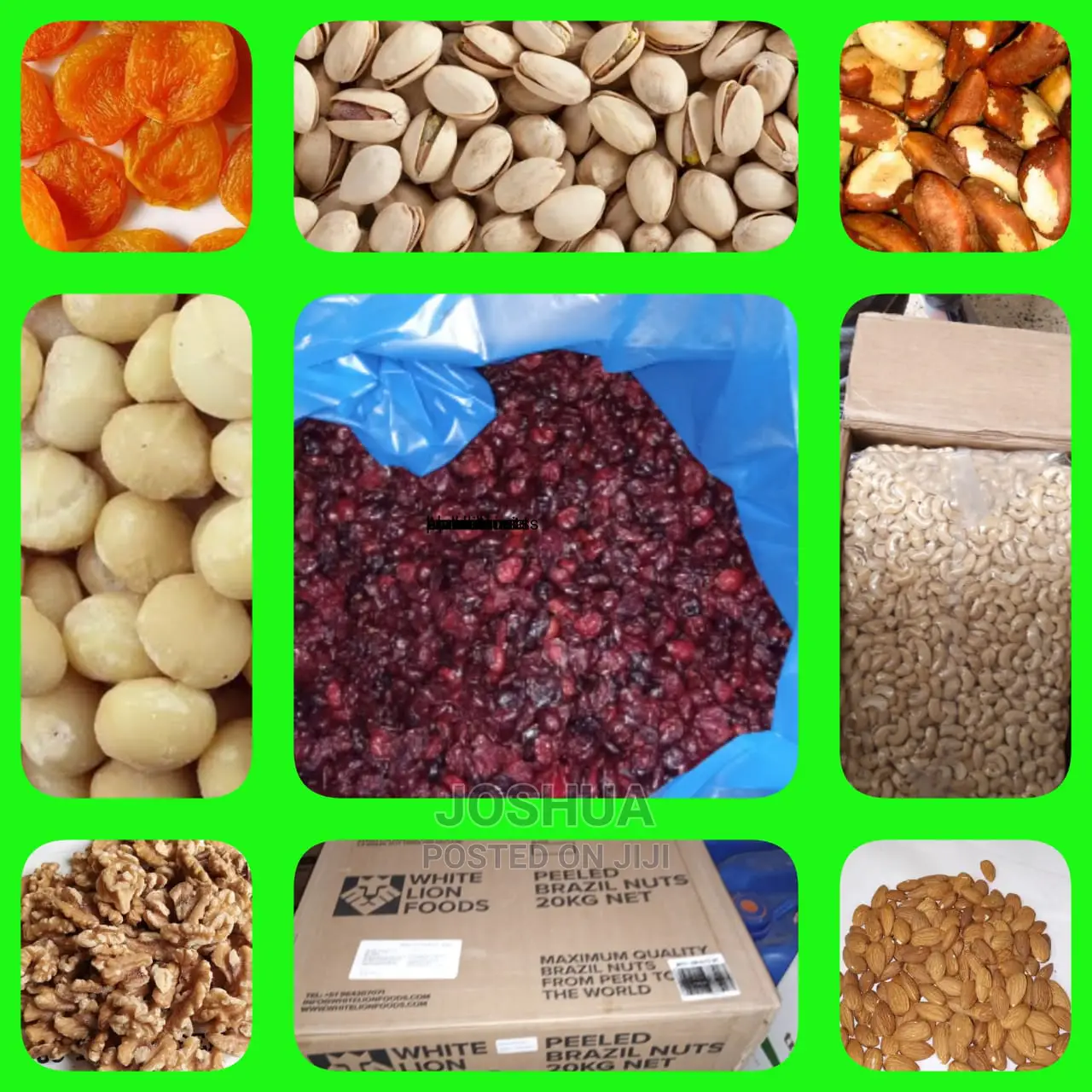 Walnuts, Apricot, Prunes, Cranberries Nuts Available