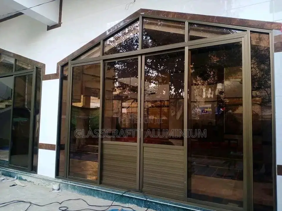 Wide Champagne Aluminium Windows