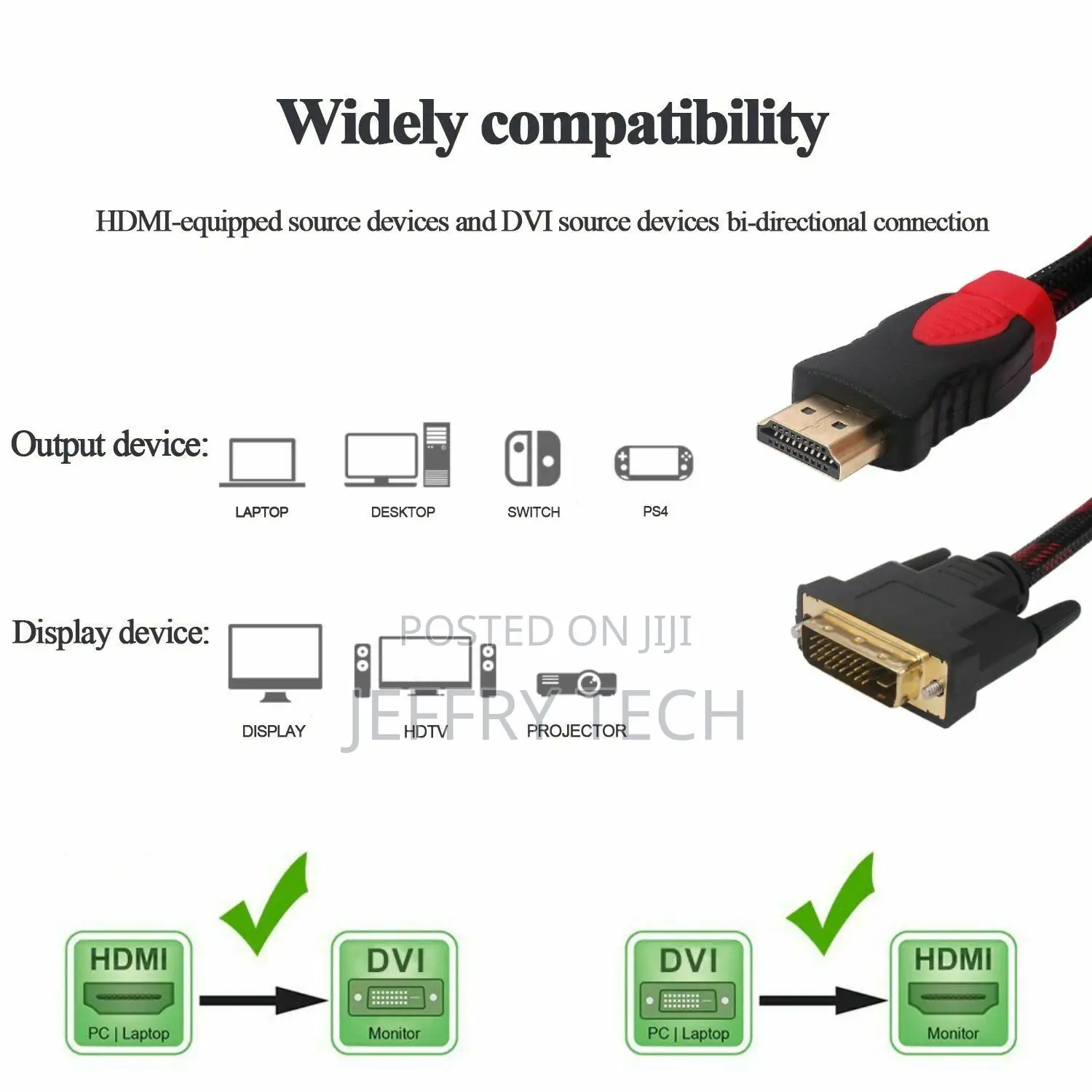 1080P DVI Male to HDMI Male Connector Adapter Converter PC D