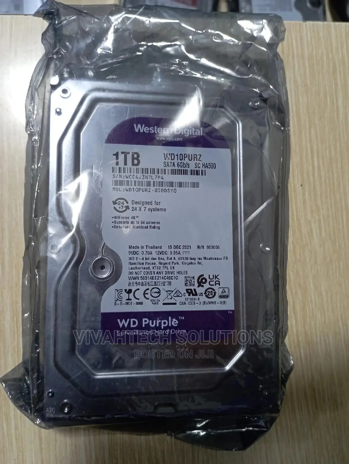 Wd Purple Surveillance Hard Drive - 1tb, 64 Mb, 5400 RPM