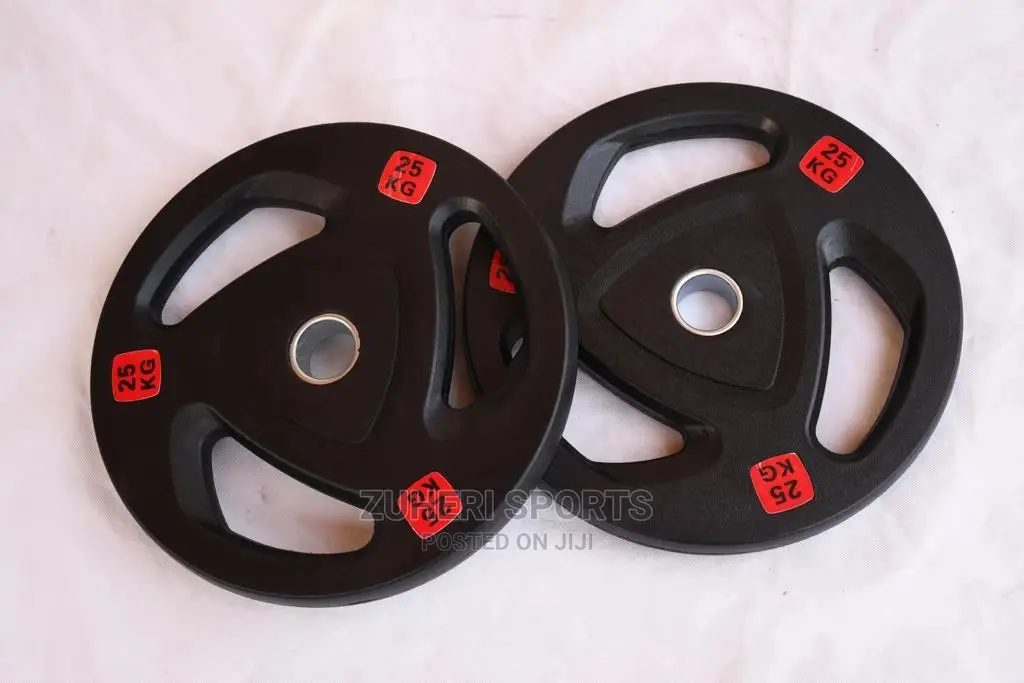 25kg Plates Pair Rubber Tri Grip Gym Weights Plates