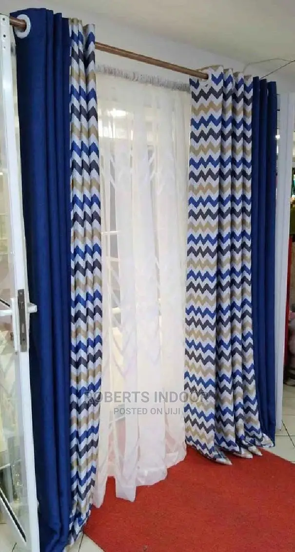 Navy Blue Printed Curtain