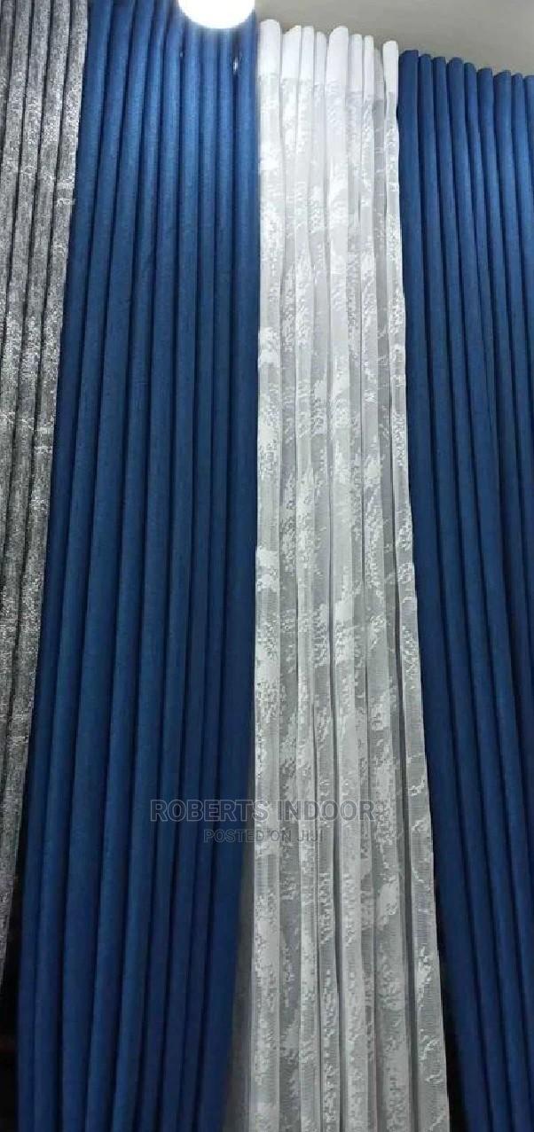 Navy Blue Elegant Linen Curtain