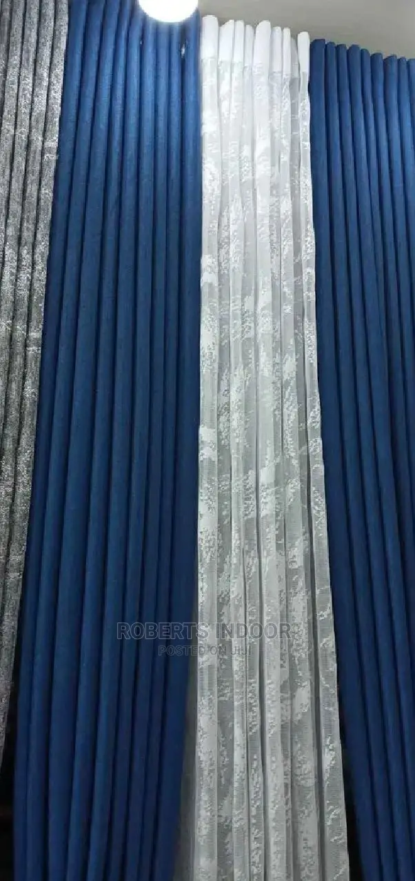 Navy Blue Elegant Linen Curtain