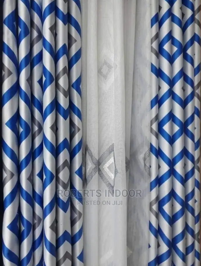 Printed Blue House Curtain
