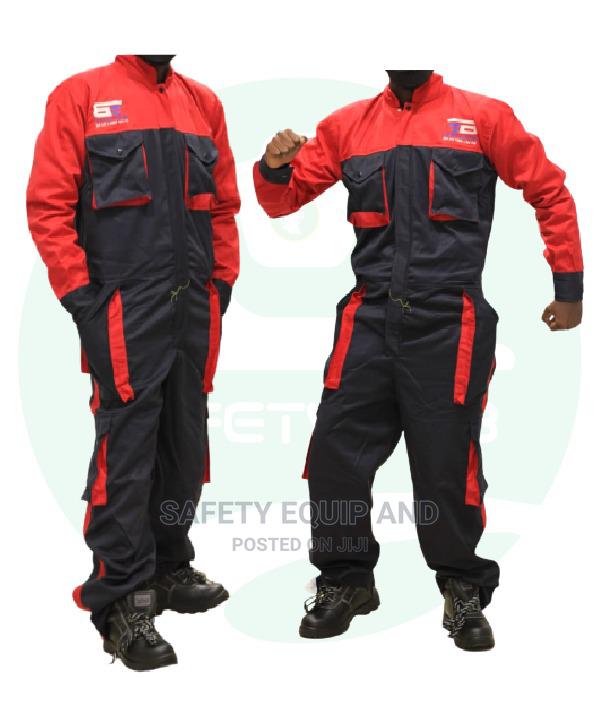 Safety Overalls Navy Blue With Red Piping - main view