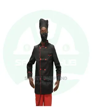 Uniforms for Kitchen Work-Black Chef Coats With Red Piping