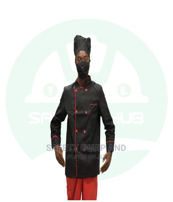 Uniforms for Kitchen Work-Black Chef Coats With Red Piping