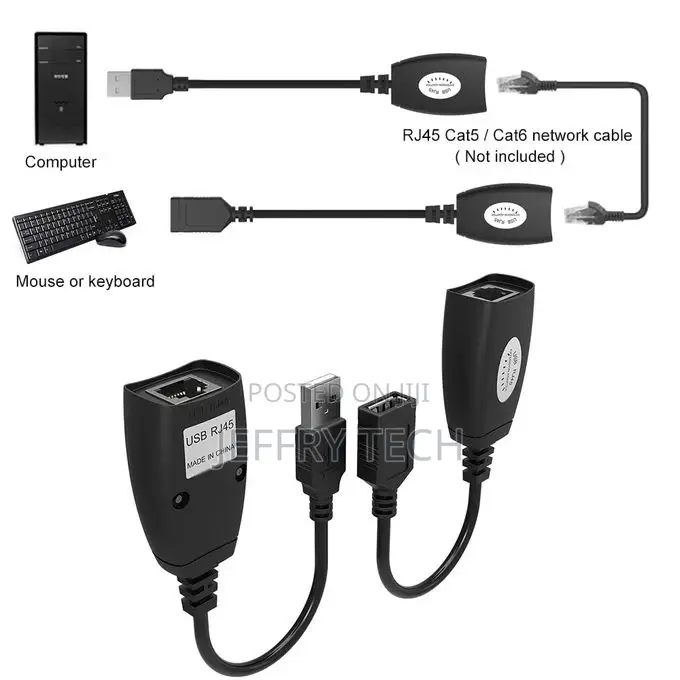 USB Extender Adapter 50m Single RJ45 Ethernet CAT5E 6 Up To