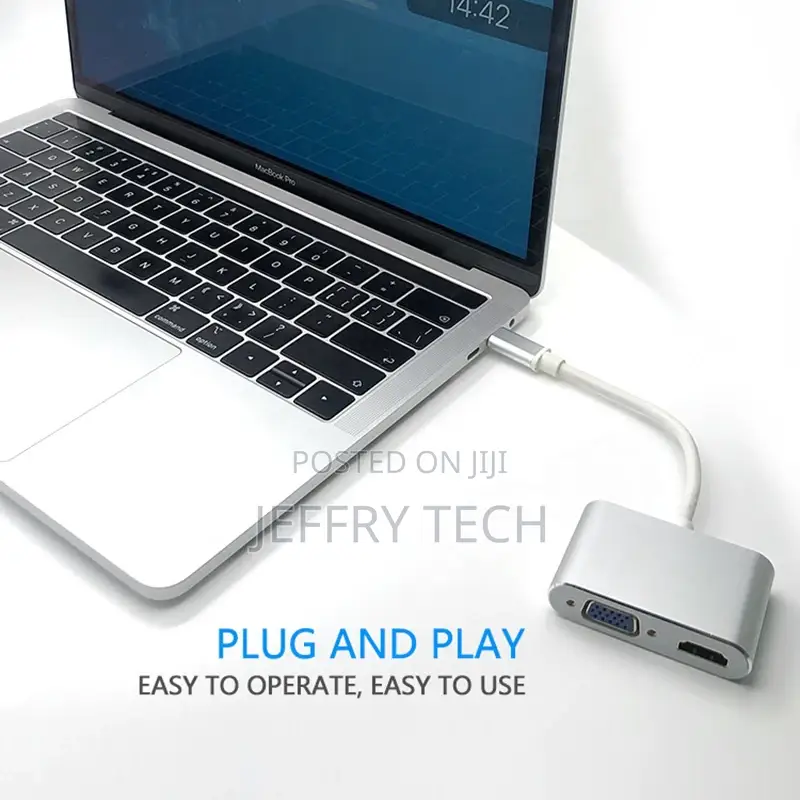 USB-C to HD-MI USB C Male Connector to VGA Converter 2 in 1