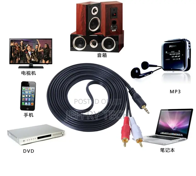 RCA Audio Cable, Male to Male 3.5mm to 2 RCA Auxiliary 1.5m