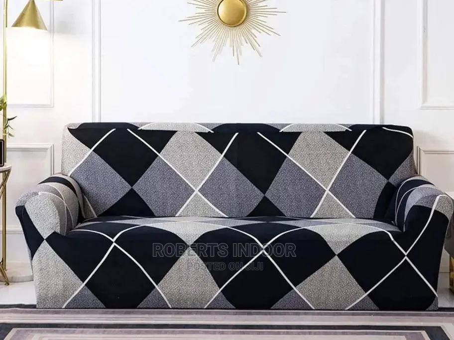 Grey and Black Elastic Sofa Cover