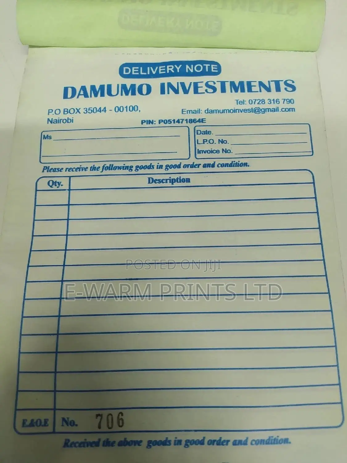 Receipt Books, Invoice Books, Delivery Books Etc