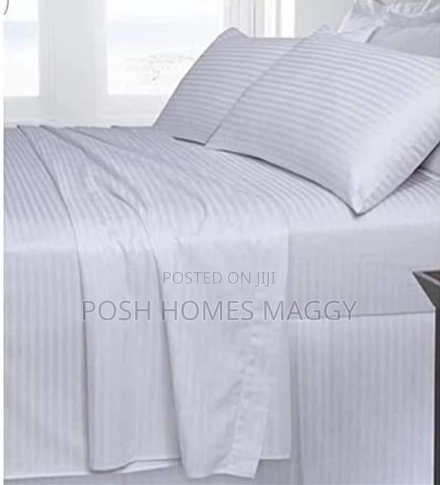 White Stripped Cotton Bed Sheets - main view