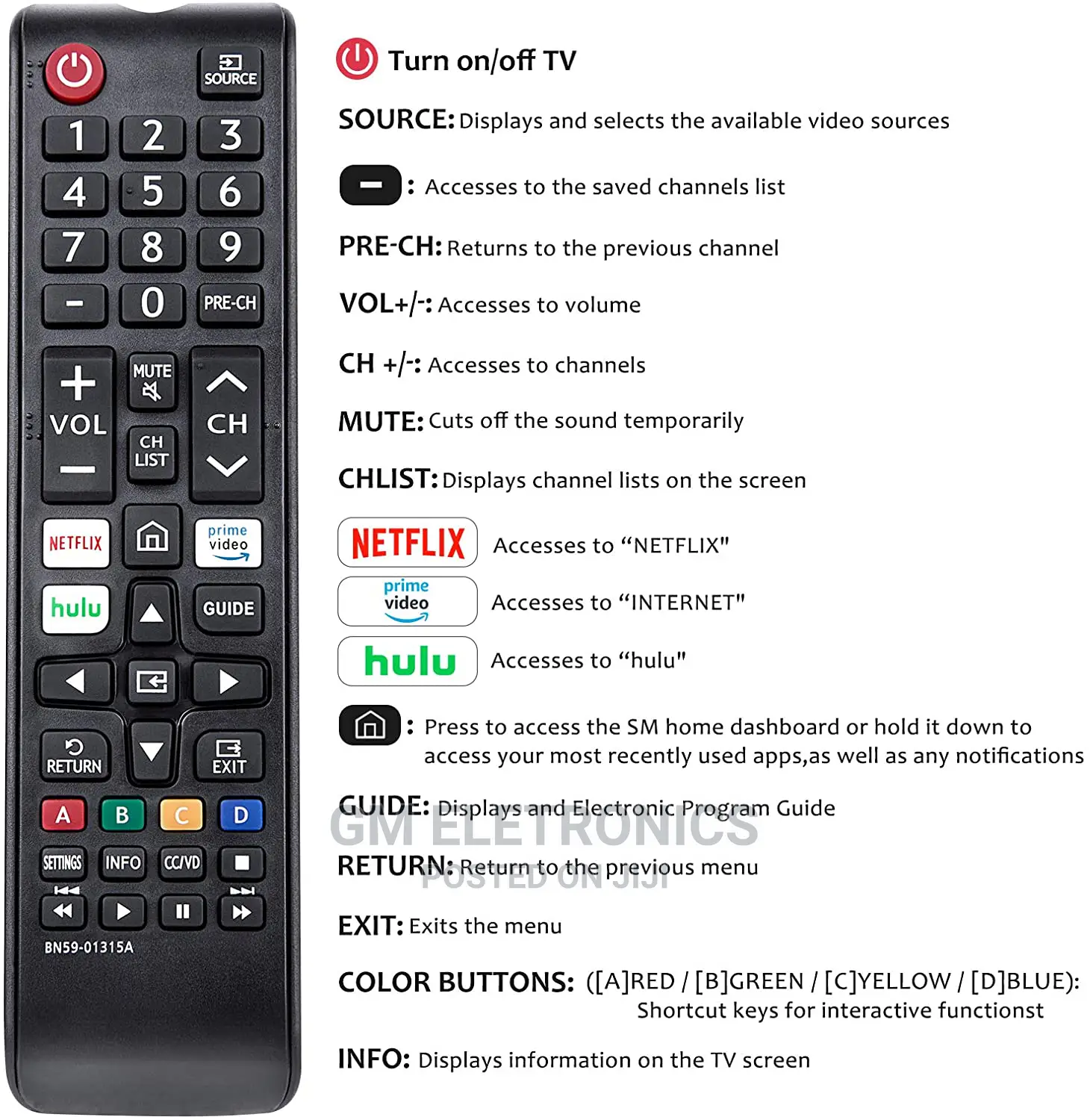 Replacement BN59-01315A Remote Control For Samsung.