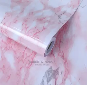 Pink Detailed Marble Kitchen Cabinet Contact Paper