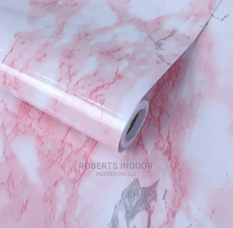 Pink Detailed Marble Kitchen Cabinet Contact Paper