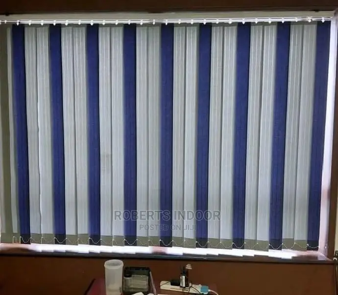 Grey and Blue Vertical Window Blinds