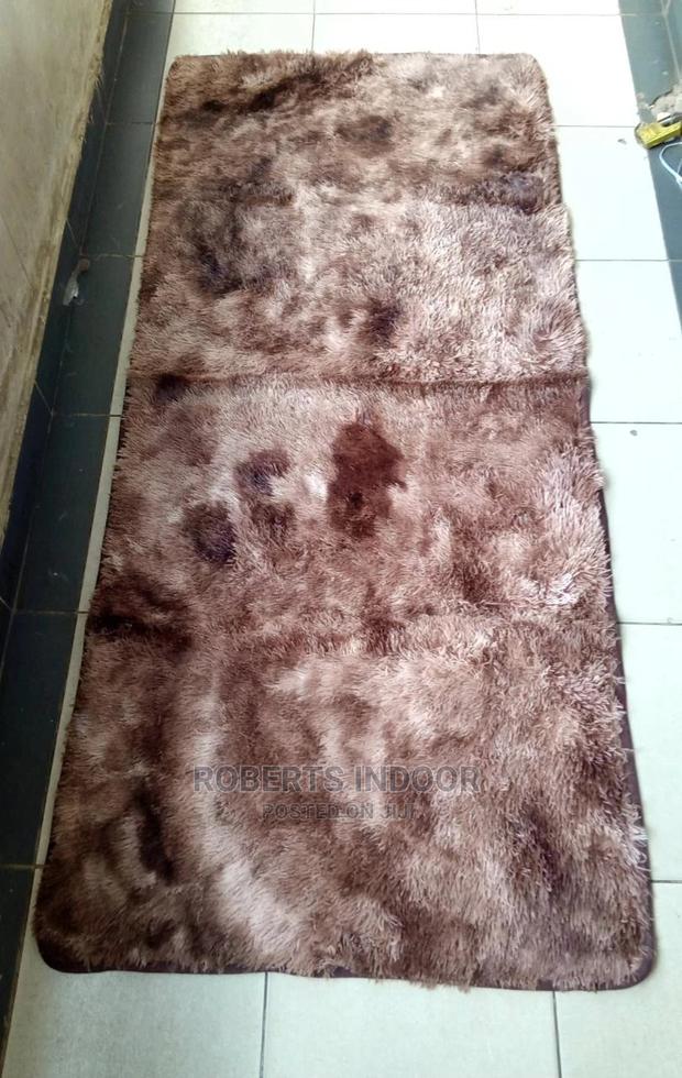 Brown Patched Fluffy Bedside Mat - main view